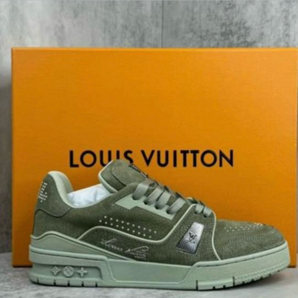 Louis Vuitton Men’s Olive Green Suede Low-Top Sneaker